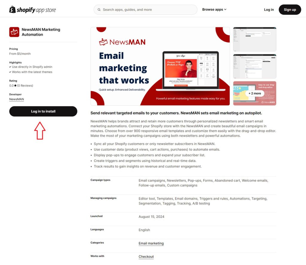 installation plugin newsman shopify