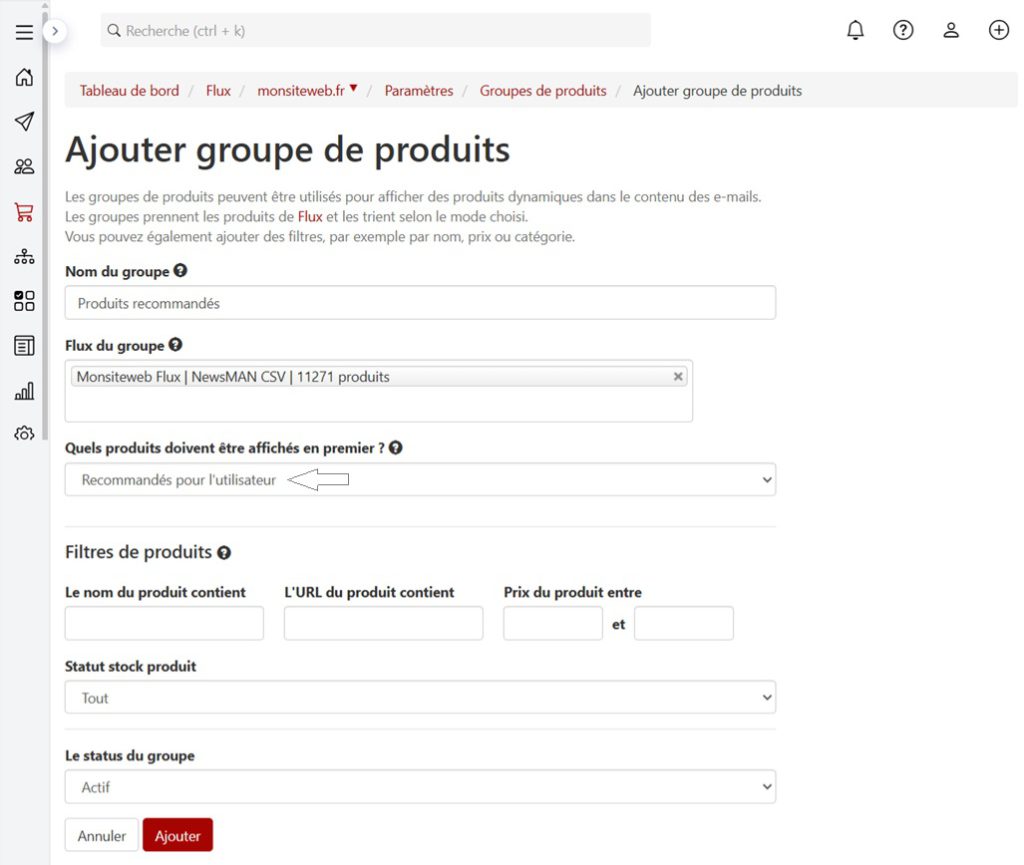 groupe produits recomandés